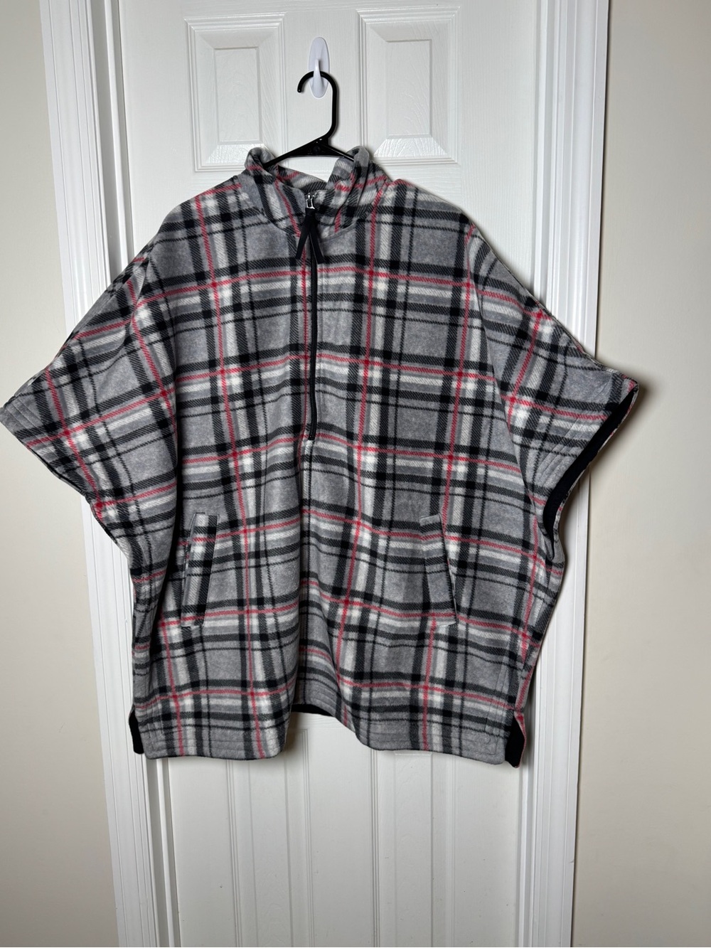 Coldwater Creek Plaid Fleece Quarter-Zip Poncho Cape One Size Plus 1X 2X 3X